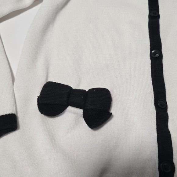 Janie and Jack Cotton White Cardigan with Black Bow Accents - Picture 2 of 11